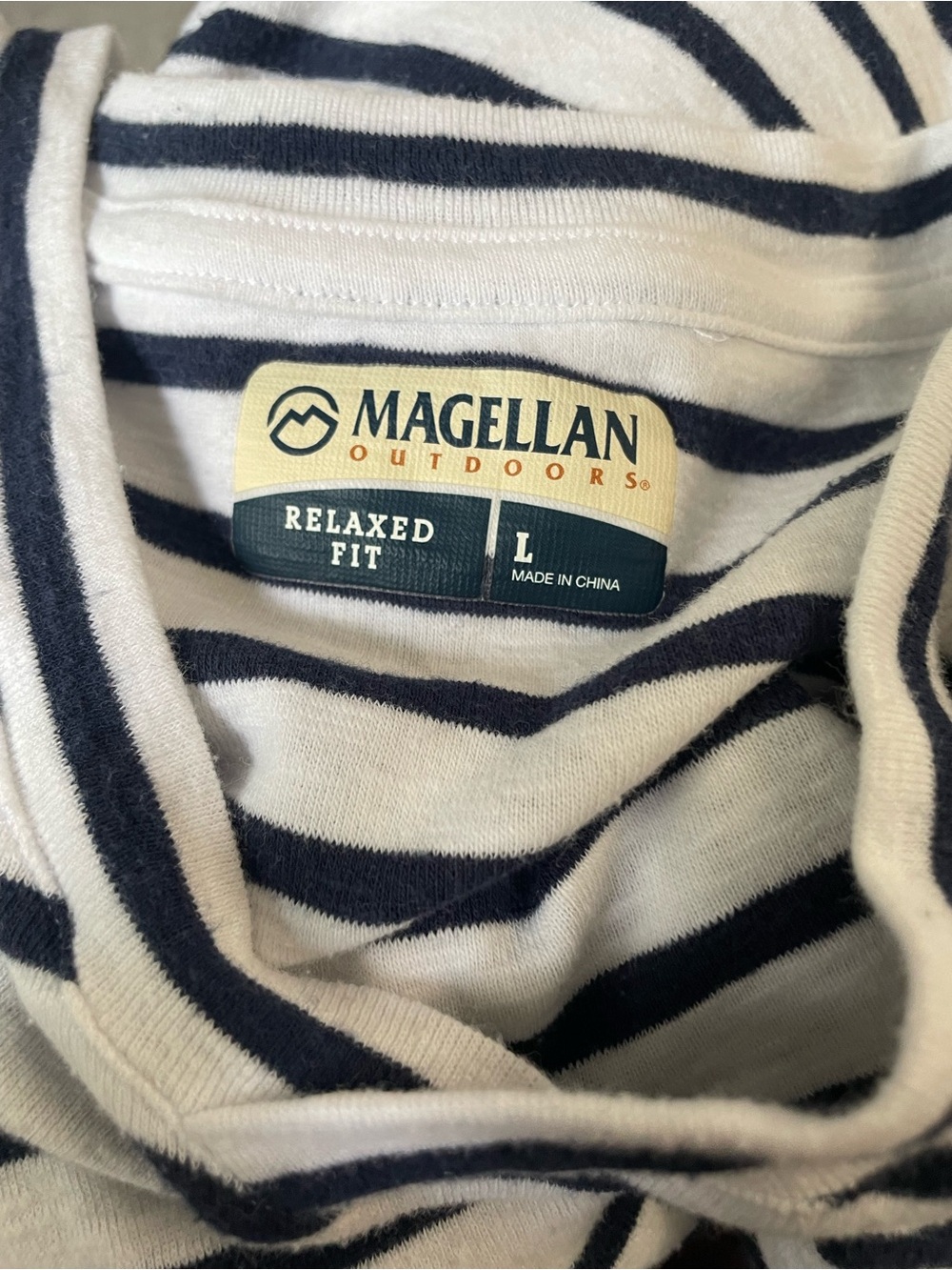 Magellan Outdoors Navy and White Striped V-Neck Short Sleeve Top - Picture 2 of 2
